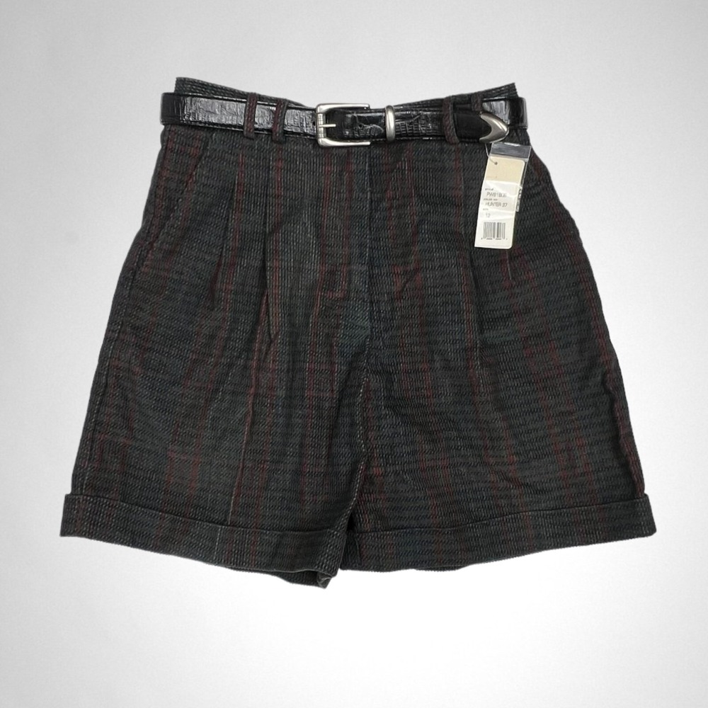 NWT Vintage RAFAELLA 10  Plaid Cuffed Belted Shorts Dark Academia Y2K‎